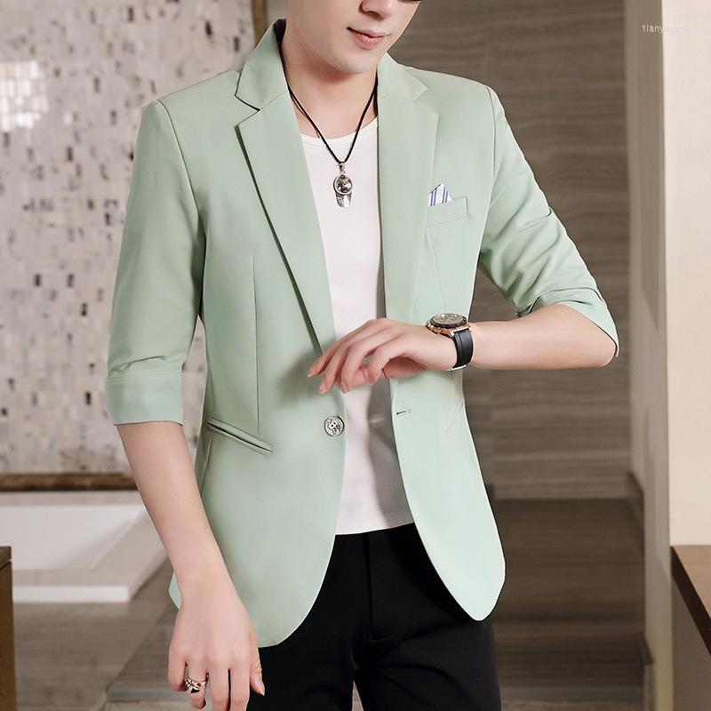 

Men's Suits HOO 2022 Men's Casual Half Sleeve Thin Summer Blazer, 2115 khaki