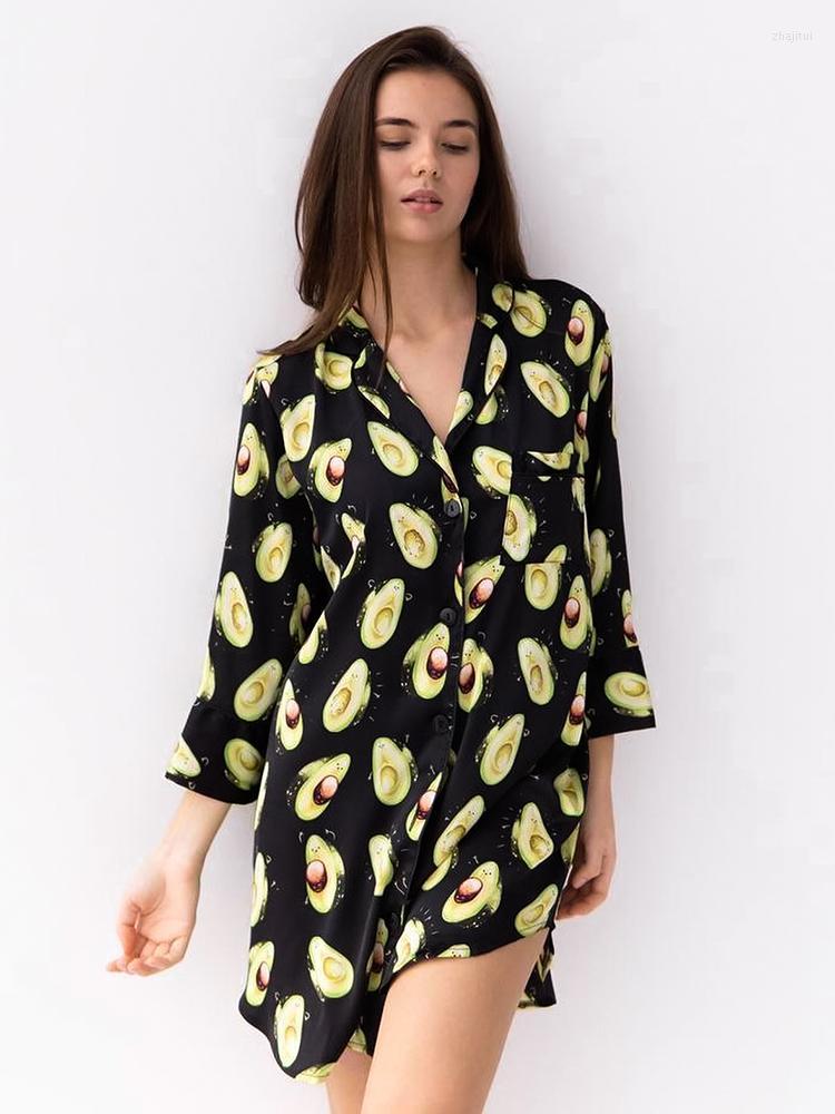 

Women's Sleepwear Women's Restve Avocado Pattern Home Clothes For Women Loose Long Sleeve Turn Down Collar Pajamas Print Summer Casual