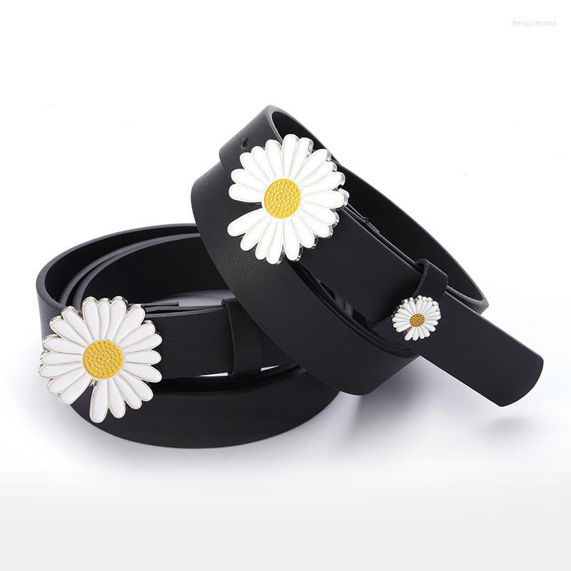 

Belts Fashion Belt For Women Punk Designer Daisy Flower Ladies Long Jeans Waist Strap Women's Thin Leather, Black