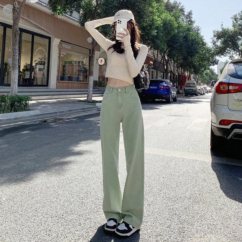 

Women' Jeans Korean Fashion Green Women 2022 Spring Lady High Waist Baggy Straight Leg Jean Y2k Casual Streetwear Pants Loose Trousers