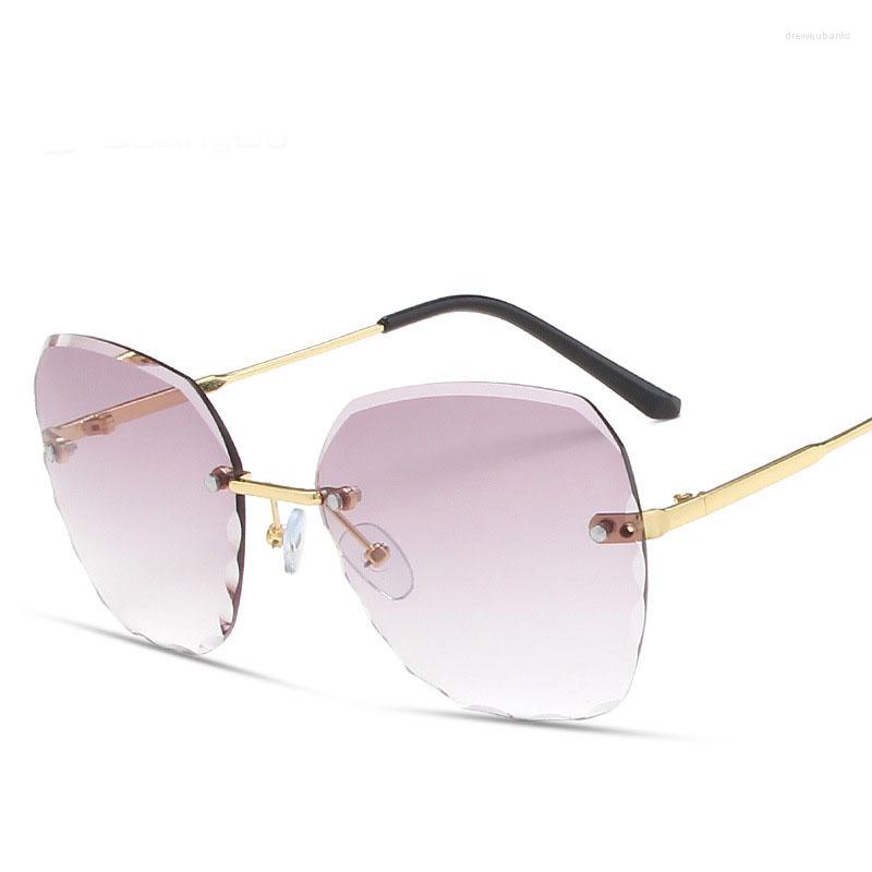 

Sunglasses Retro Rimless Butterfly Women Wave Cut Edge Gradient Ocean Piece Sun Glasses Metal Frame Polarized Eyewear UV400