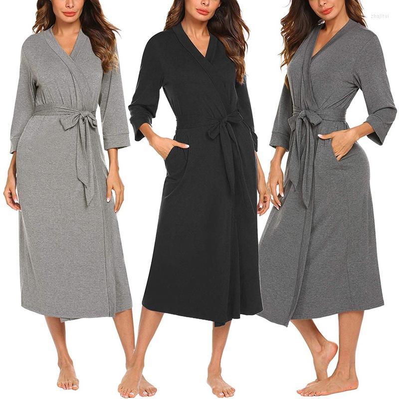 

Women's Sleepwear Women's Nightwear Shorts For Women Casual 3 Of 4 Sleeve V Neck Long Kimono Robes Sleep Dress Blue Short, Black