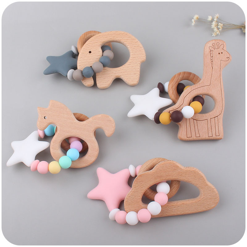 

Baby Pacifier Clip Chain Wooden Teether Silicone Beads Bracelet Toddler Infant Animal Giraffe Elephant Clouds kids Chew Toys