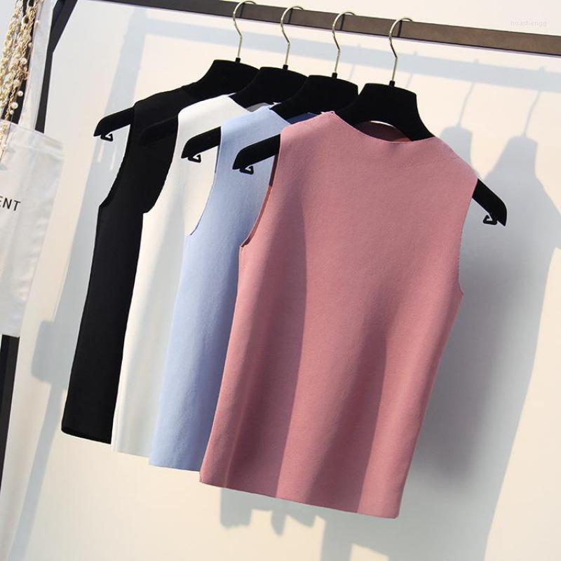 

Women's Sweaters Women's Thin Vest Women 2022 Summer Solid Knitting Tank Tops Casual Ladies Pullovers Pink White Blue Femme Pull, Black