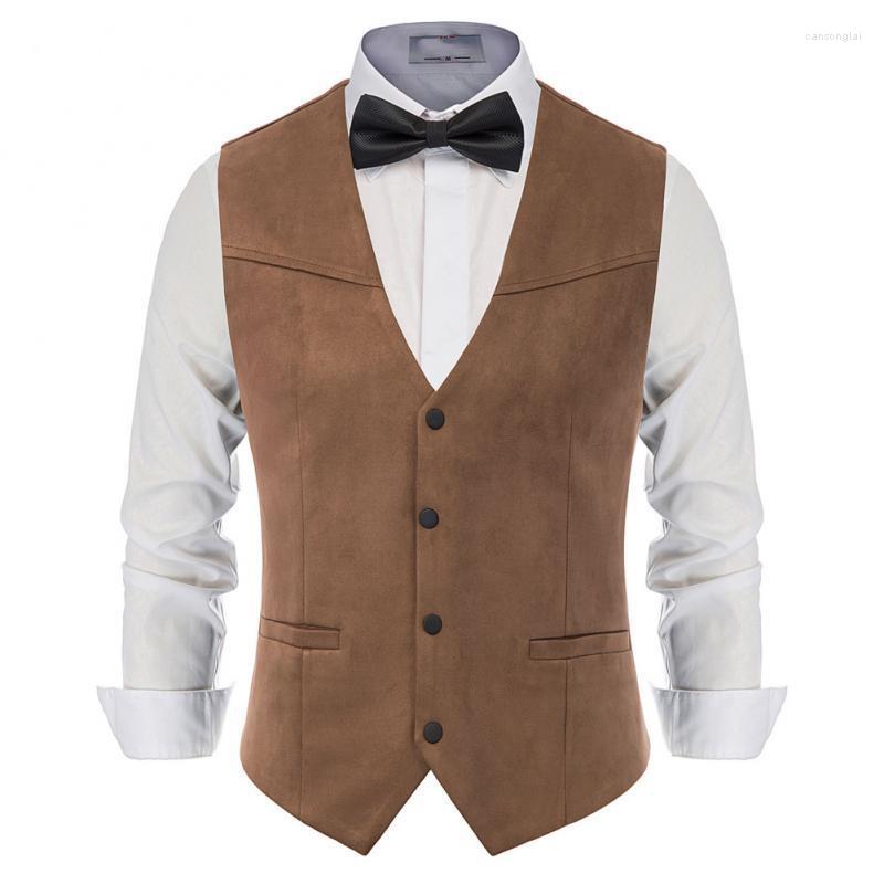 

Men' Vests Men' Suede Leather Suit Vest Casual Western V-neck Snap Button Placket Sleeveless Jacket, Black