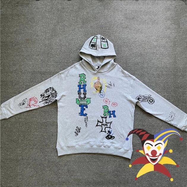 

Graffiti Hoodie Men Women 1 Best-Quality Heavy Fabric Hand Painted Pullovers Unisex Sweatshirts, Grey