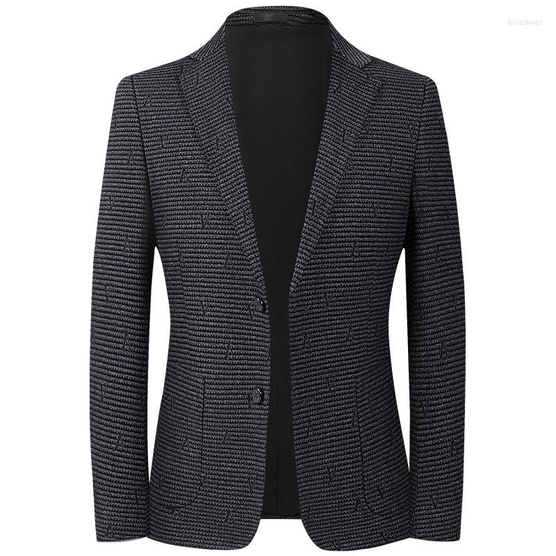 

Men's Suits HOO 2022 Men's Jacquard Wool Stretch Blazer Autumn And Winter Casual Slim-Fitting, Black and gray