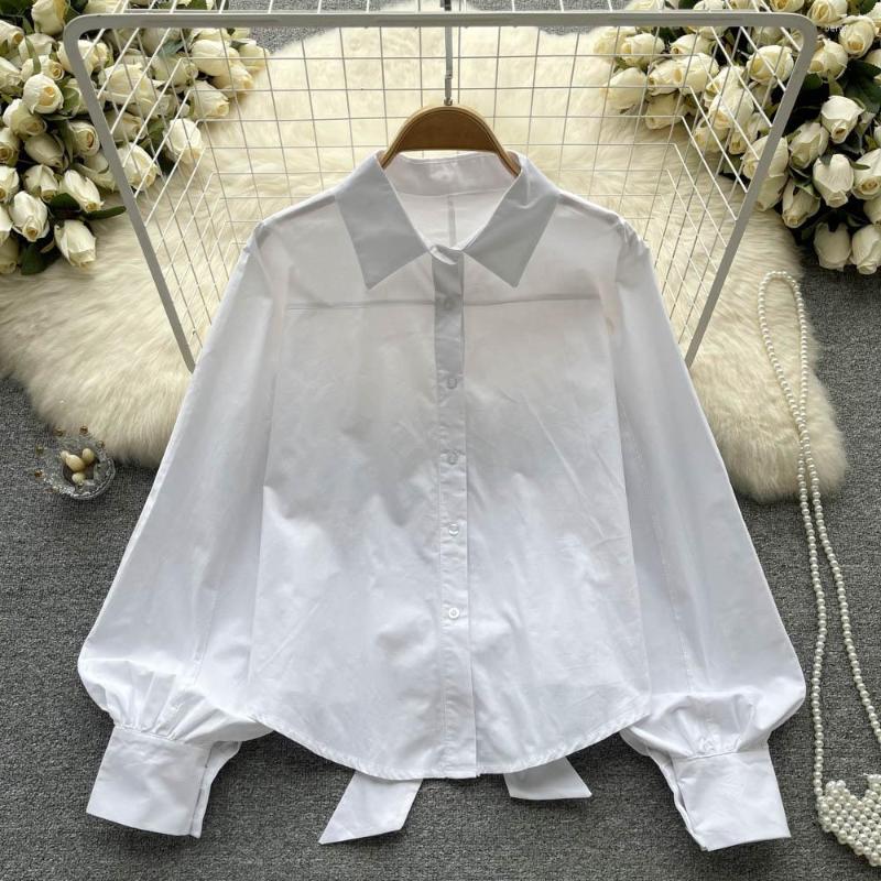 

Women's Blouses Chic Blouse Back Bow Lace Shirts Women Button Loose Shirt Tops Female Casual Ladies Lantern Sleeve Blusas Drop, Green