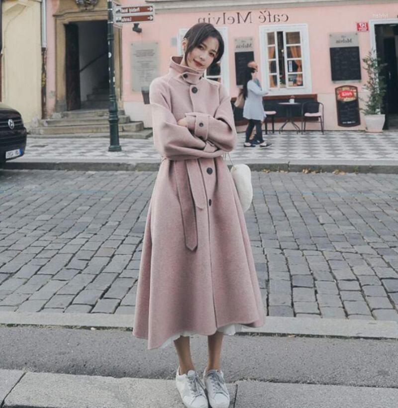 

Women' Wool Women Winter Long Cashmere Coat 2022 Hepburn Style Woolen Section Turn-down Collar Adjustable Waist Coats Casaco, Weater 3
