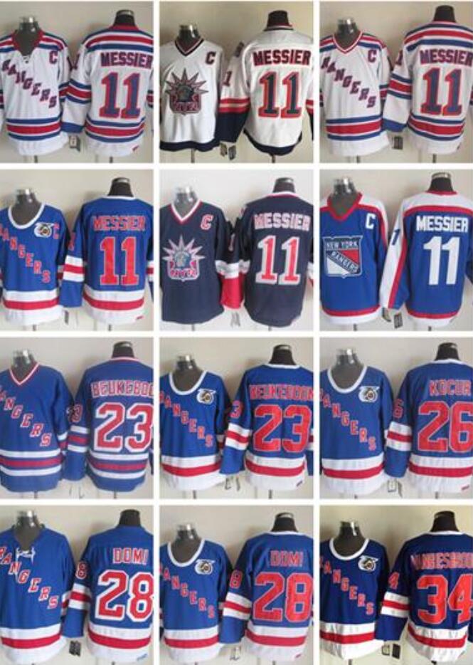 

college wear New York 75th Hockey Jerseys Rangers 28 Tie Domi 23 Jeff Beukeboom 34 John Vanbiesbrouck11 Mark Messier 26 Joe Kocur Martin, #11 messier white