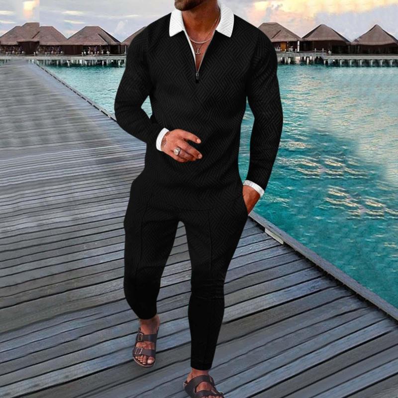 

Men' Tracksuits Autumn Tracksuit Long Sleeve T Shirt Pants Suit Men Streetwear Vintage Sweatshirt Oversized Clothing Polo 2 Piece Sets, Khaki