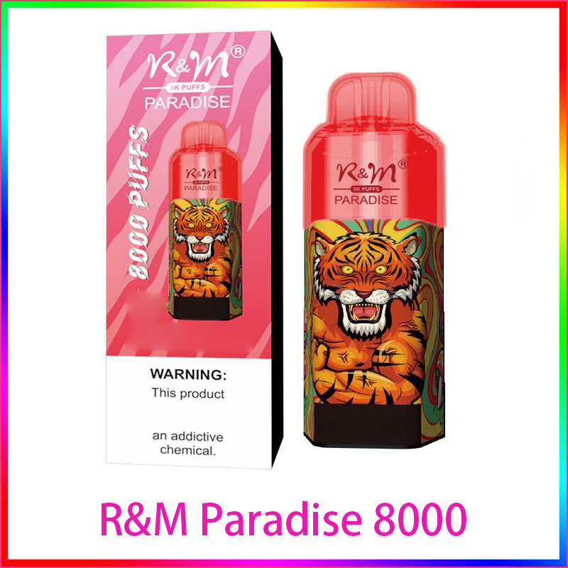 

Electronic cigarettes R&M Paradise 8000 Puffs Electronics Disposable E Cigarette Vape Pen 15ml Prefilled 5% Pod 600Mah Rechargeable Battery RGB Flash Light Cigvapes