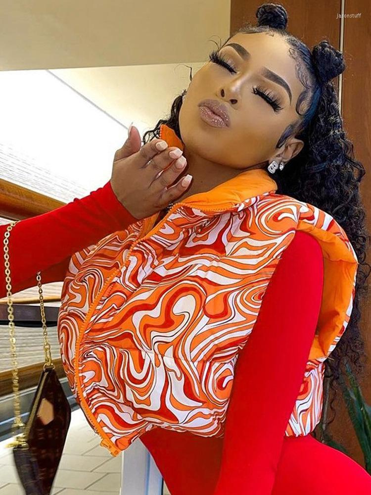 

Women's Vests Streetwear Zippers Short Tops For Women Autumn/Winter Lapel Sleeveless Water Ripple Cardigan Y2k Casual MIni Jackets Vestes, Orange vestes