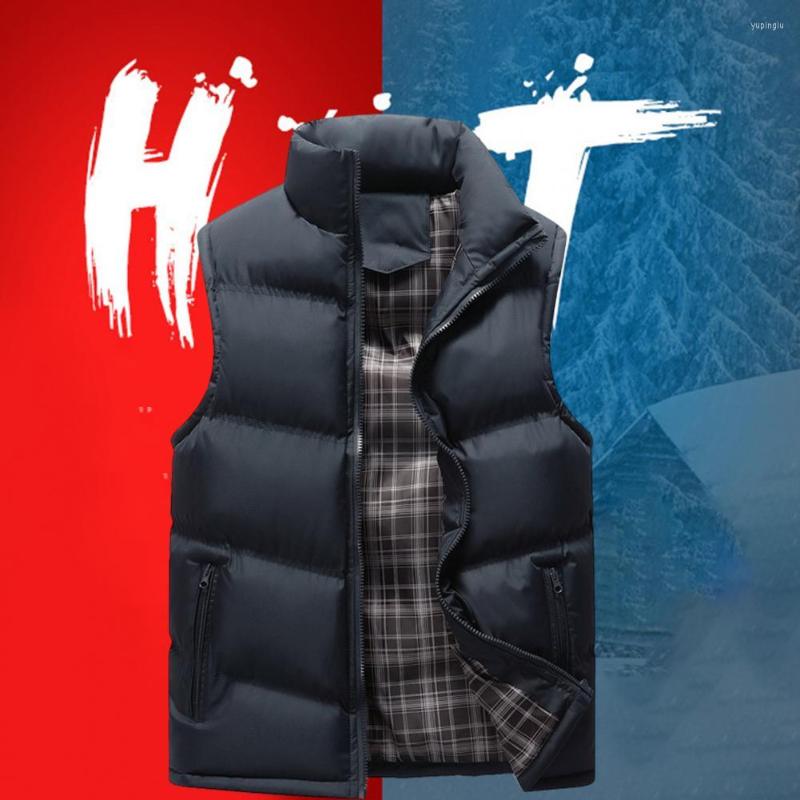 

Men's Vests Men Waistcoat Warm Casual Large Size Stand Collar Loose Camping Wearing Polyester Solid Color Vest For Home, Black