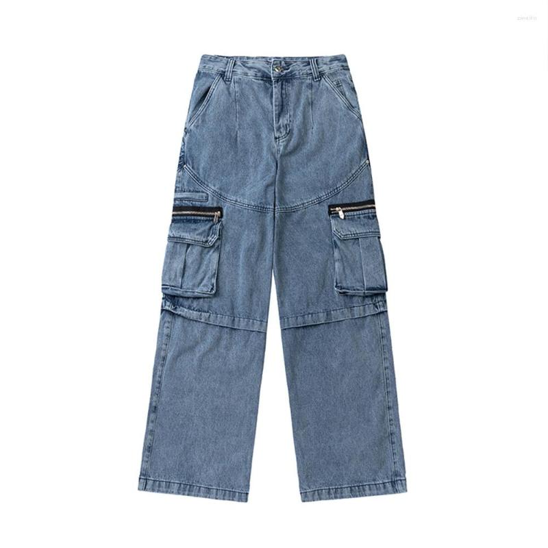 

Men' Jeans Mens Blue Loose Cargo Fashion Side Zip Pockets Washed Baggy Denim Pants High Street Hip Hop Vintage Ripped Jean Oversized