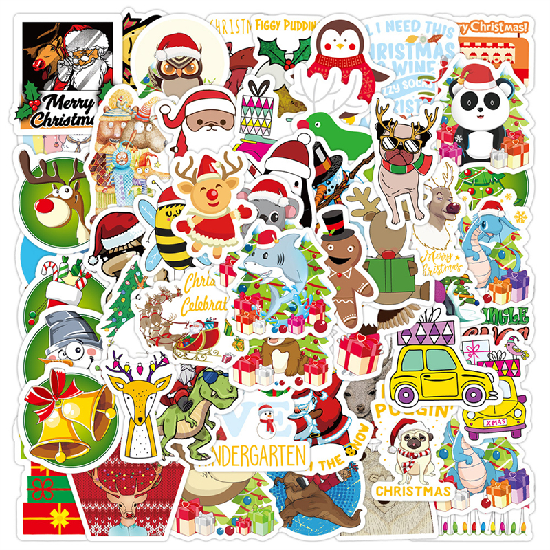 

Christmas Stickers 50PCS Vinyl Waterproof Holiday Party Sticker for Computer Luggage Stationery Greeting Cards, Multi colors