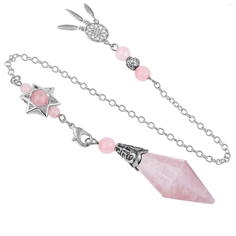 

Pendant Necklaces Natural Rose Quartz Double Pointed Faceted With Star Of David Dreamcatcher Pendulum For Divination Biolocation Jewelry