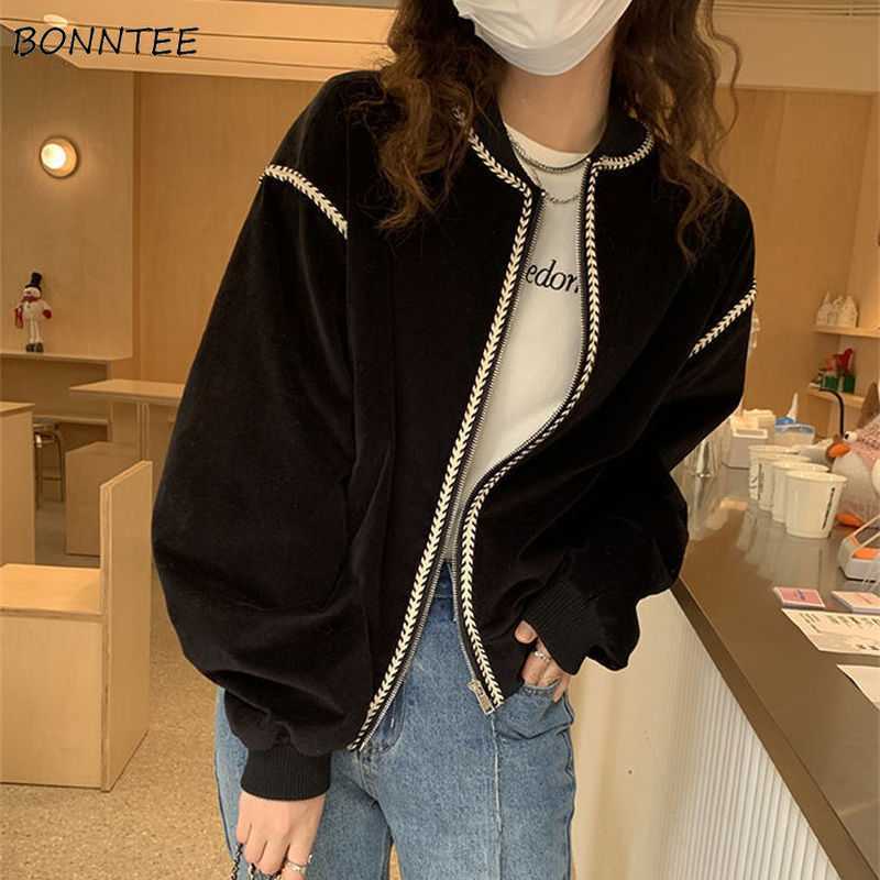 

Women' Jackets Jackets Women Cozy Chic Street Wear College dents 2022 New Fashion Female Zipper O-neck Loose Black Soft Long Sleeve Spring T221008, Black no lining