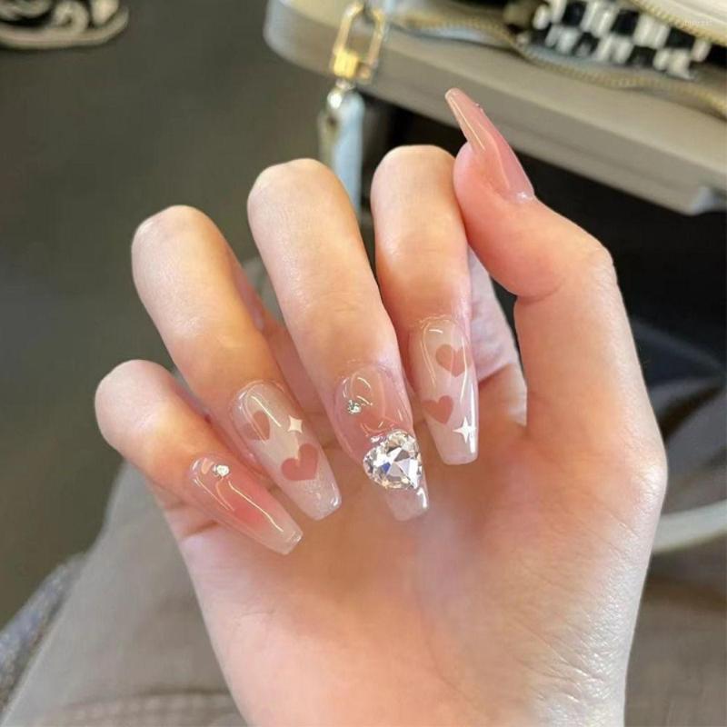 

False Nails Long Fake Art Tips Press On Flower Heart Design For Extensionfake With Glue Stickers Reusable Set