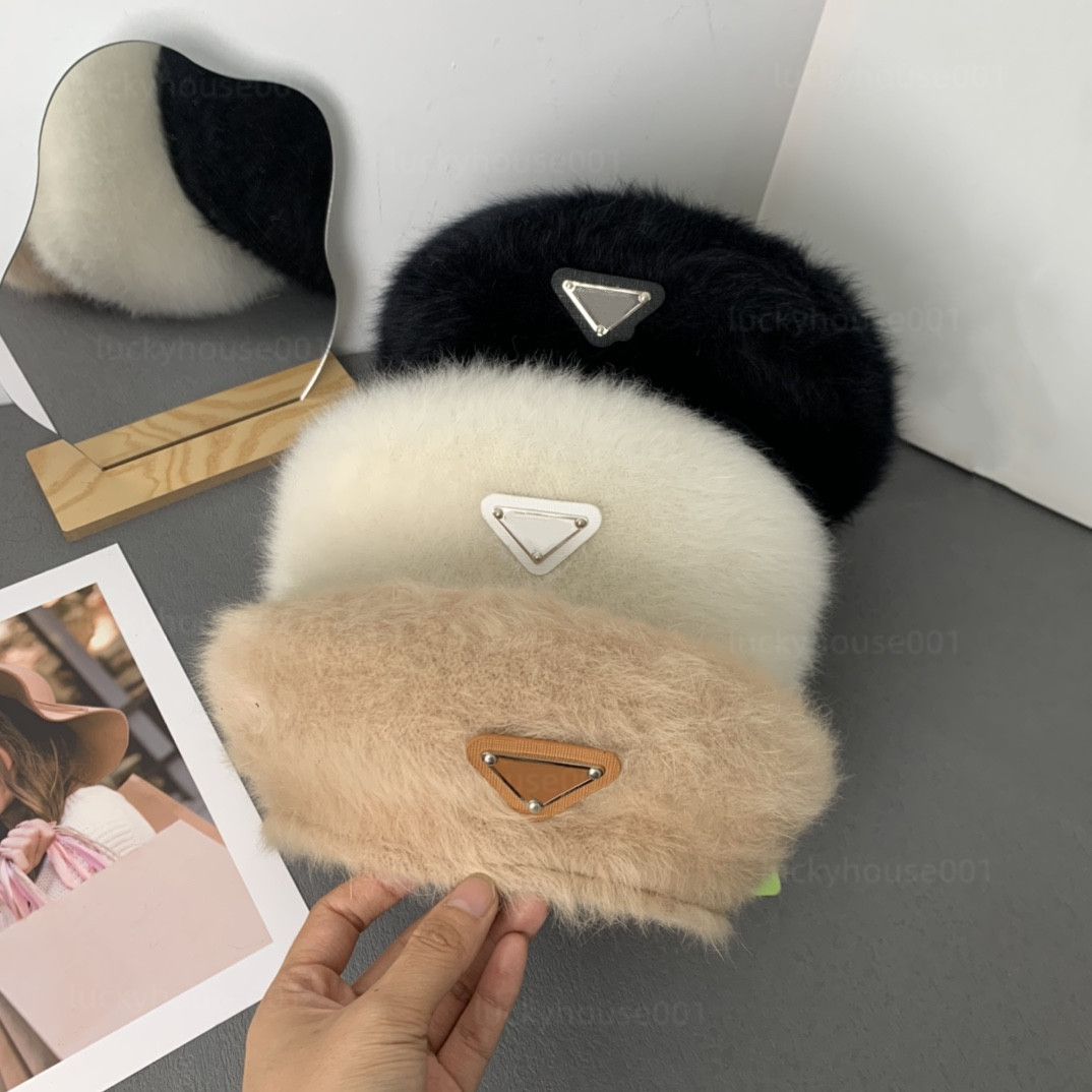 

Fashion Womens beret luxury P letter tie dyed cashmere hats Womens outdoor travel warm winter windproof holiday hat tricolor optional Valentines Day gift, Brown