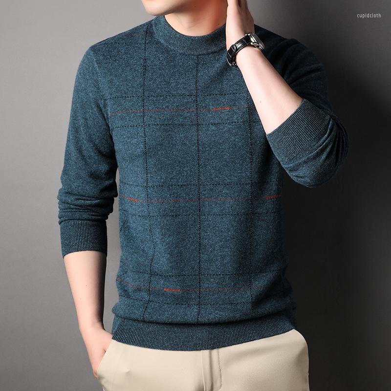 

Men's Sweaters Wool Plaid Pullover Men's Luxury Long Sleeve Round Collar Computer Knitted Spring Autumn Male 4XL, Blue