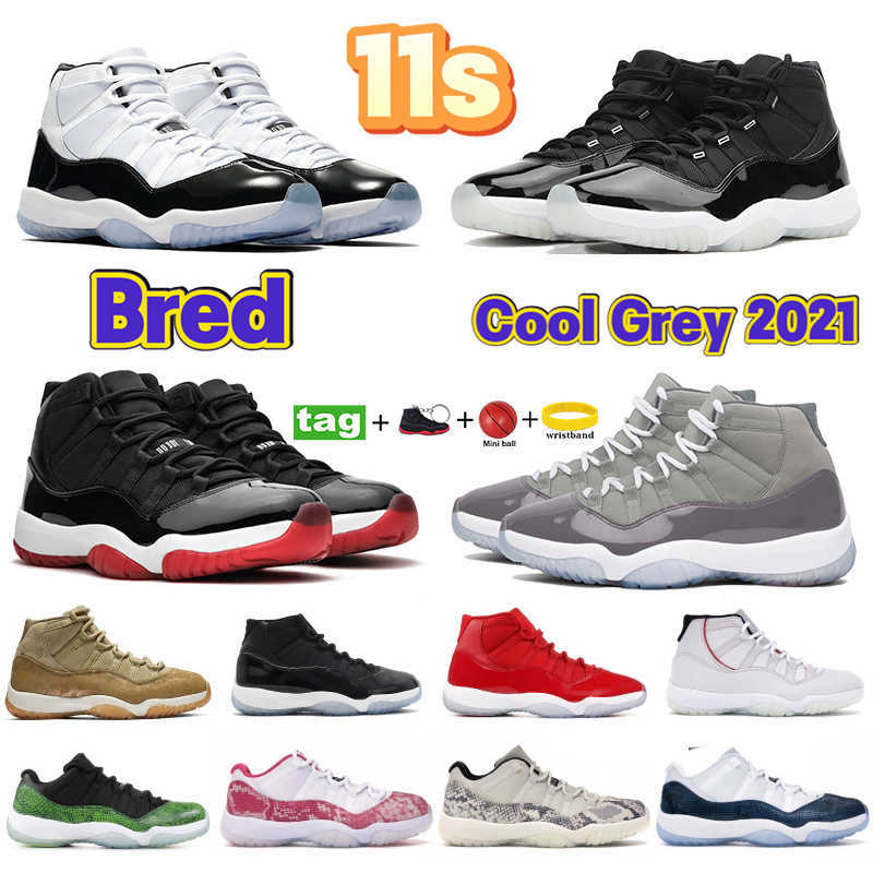 

11s Basketball shoes Cool Grey High bred 25th Anniversary concord 45 space jam Men Women Trainers low legend blue citrus platinum tint, No.33- low pink snake skin