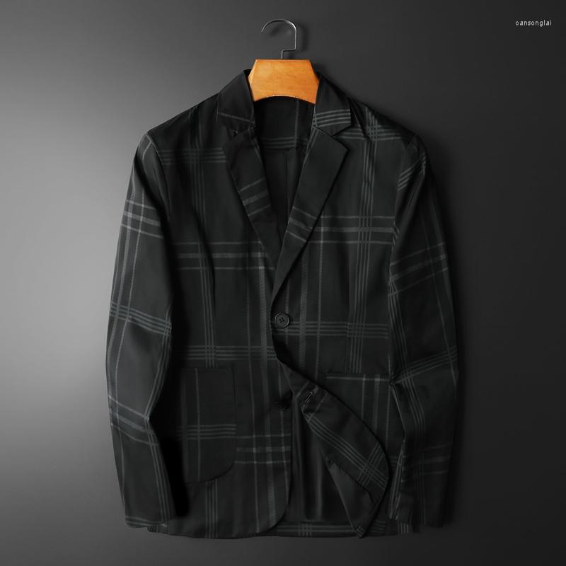 

Men's Suits Minglu Spring Autumn Male Blazer Luxury Single Breasted Plaid Casual Prom Blazers Men Fashion Slim Fit Man Plus Size, Black