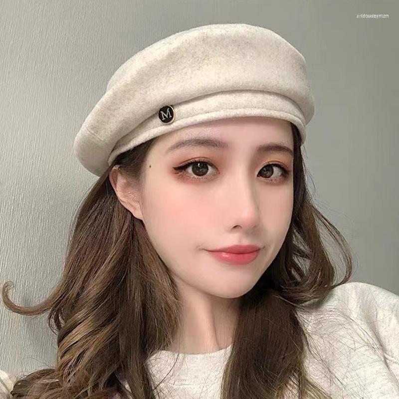 

Berets 2022 Japan Korea Rosex Tangk Alphabet Wool Wild British Beret Casual Lady Travel Painter Hat Tide Sweet And Cute, Black