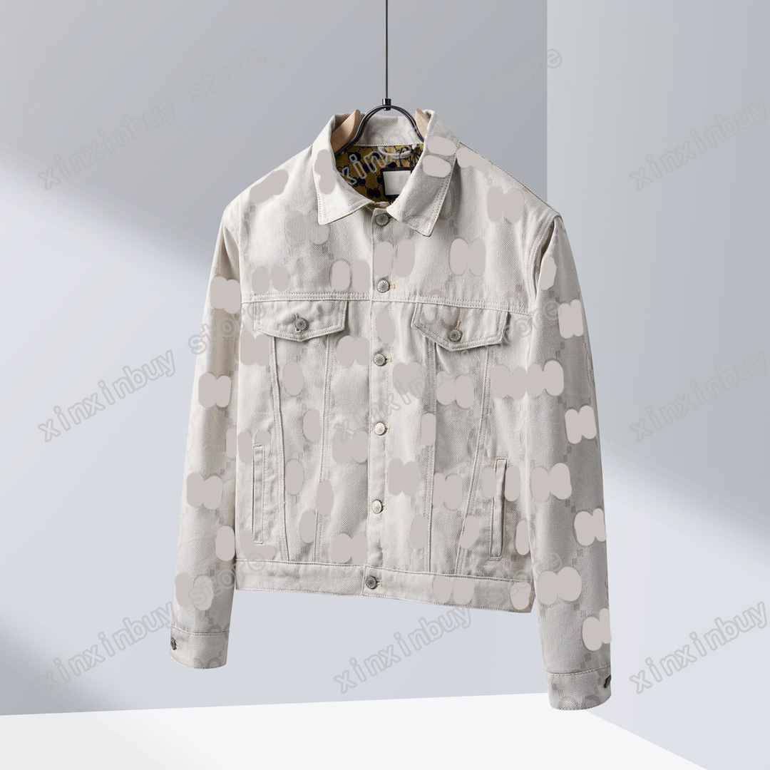 

xinxinbuy Men designer Coat Jacket Denim Jacquard letters Panelled long sleeve women black khaki S-2XL, Multi