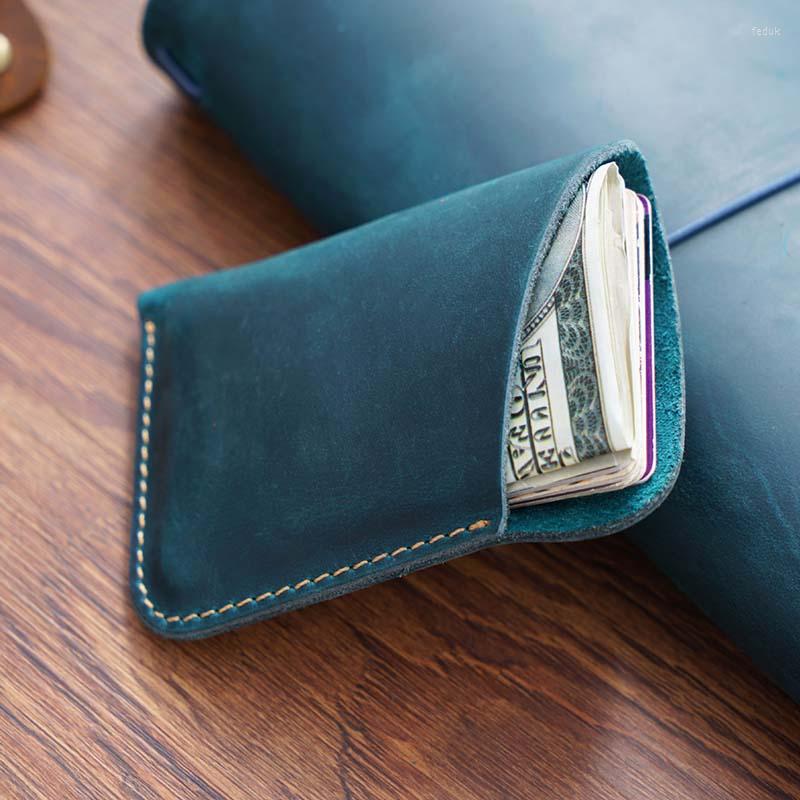 

Card Holders Genuine Leather Business Credit ID Holder Crazy Horse Travel Wallet Men Purse Case, Red