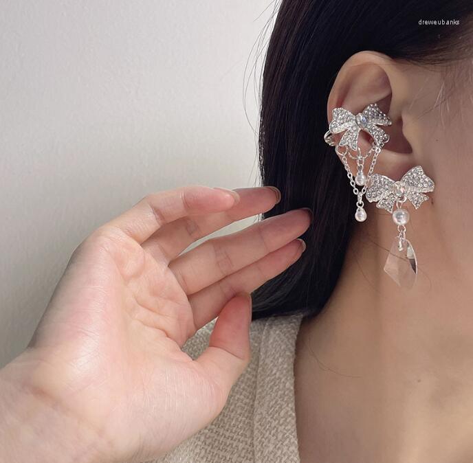 

Backs Earrings Zircon Crystal Bow Ear Bone Clip Women Summer No Pierced Temperament Luxury High-end Jewelry