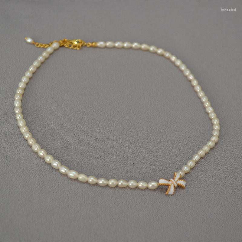 

Choker Women Freshwater Natural Pearl Necklace Female Knot Jewelry As Gift