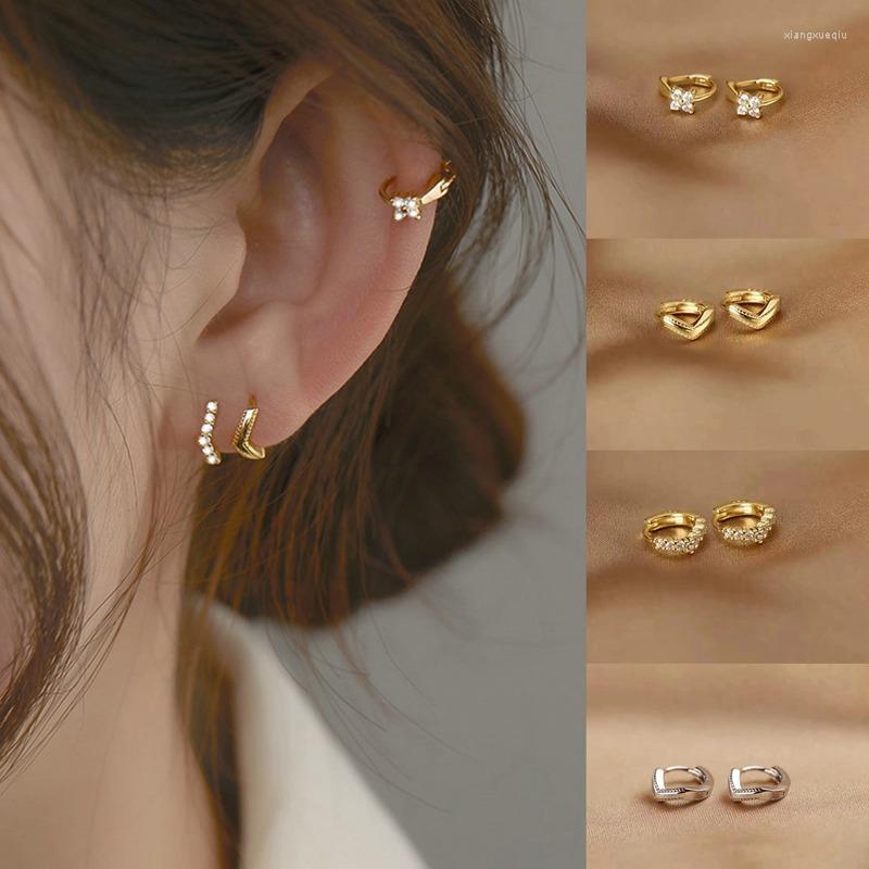 

Stud Earrings Gold Plated Hoops Small Clover Boho Shiny Rhinestone Stainless Steel Earring Charm Women Trend For Teens