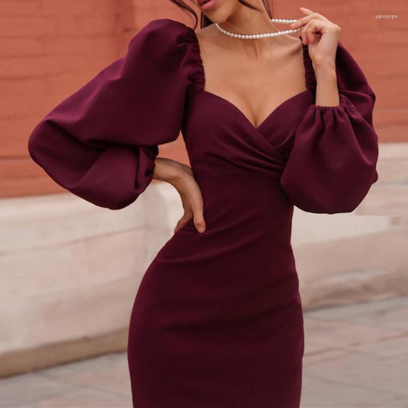 

Casual Dresses Low Cut Lantern Long Sleeve Bodycon Solid Color Square Collar Wrap Christmas For Women 2022, Black