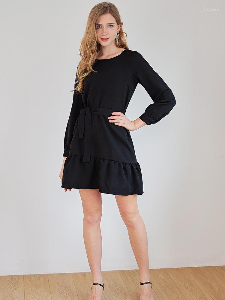 

Casual Dresses Black Women' Summer Dress Elegant Ruffles Loose For Women Streetwear Chic Lantern Sleeve Robe Female Clothes