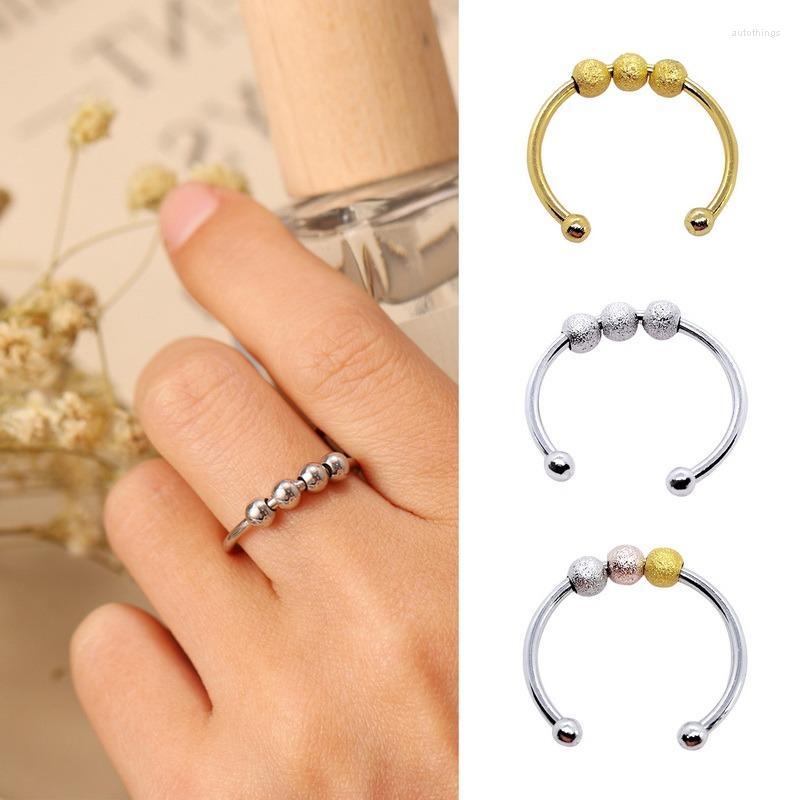 

Cluster Rings Minimalist Anxiety Ring For Girls Women Rotate Fidget Men Anti-stress Release Spinner Meditation Beads Jewlery Gift