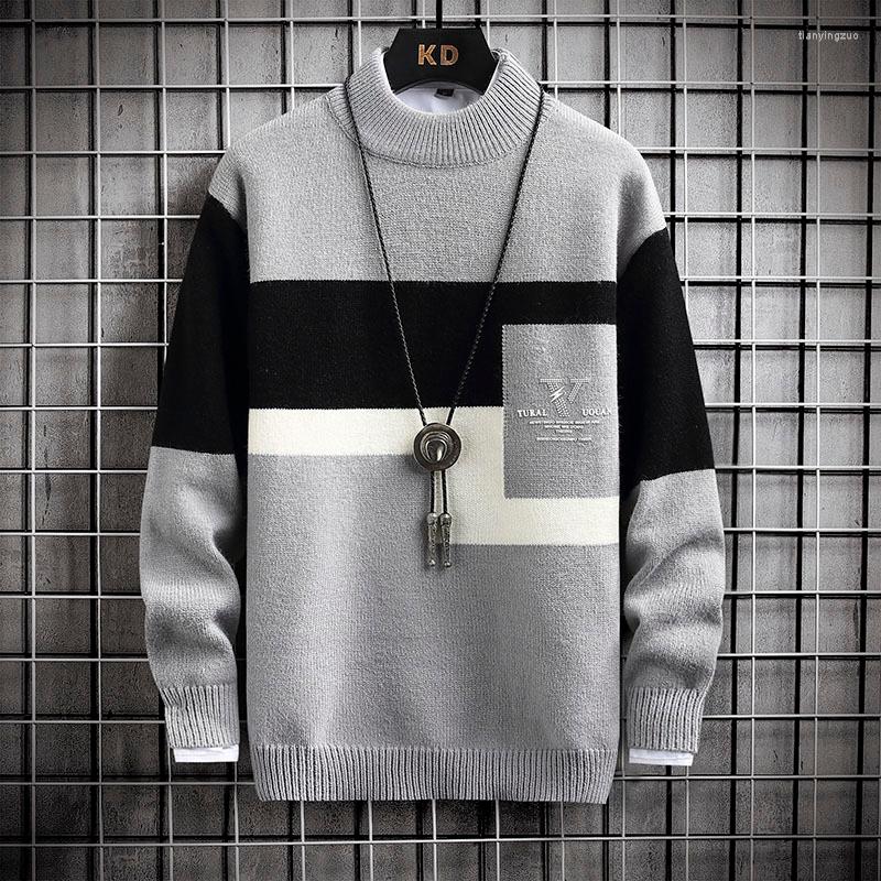 

Men's Sweaters Winter Thick Warm Knitted Men Turtleneck Casual Patchwork Knitwear Mens Loose Pullover Male Handsome Brand Clothes, Khaki we6662