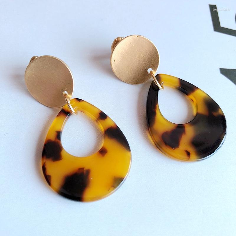

Backs Earrings Brown Tortoise Teardrop Fashion Clip Acetic Acid Jewelry