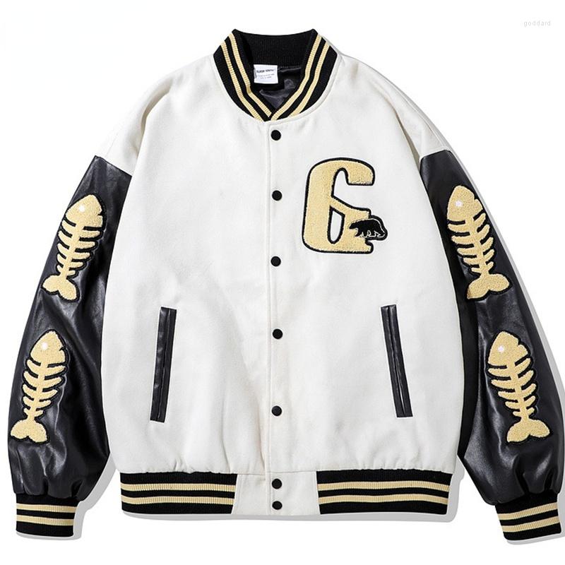 

Men's Jackets Hip Hop Baseball Jacket Men Furry Fish Bone Patchwork Letter Varsity College Oversize Bomber Coat Streetwear Unisex, Red