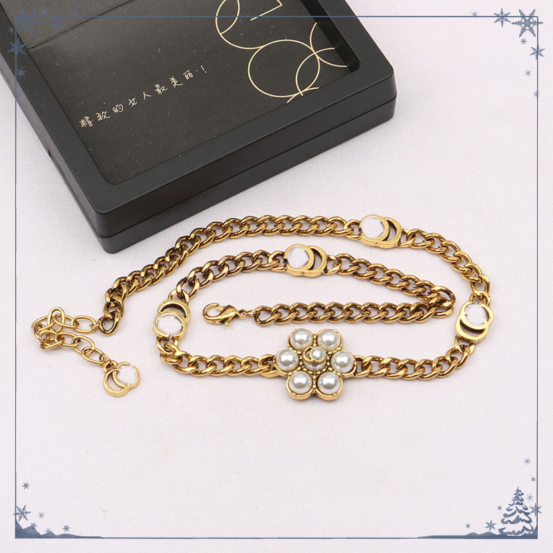 

Vintage Designer 18K Gold Plated Curb Chain Pendant Necklaces Luxury Brand Double Letter Geometric Pearl Flower Sweater Chains Mens Womens Choker Necklace Jewelry