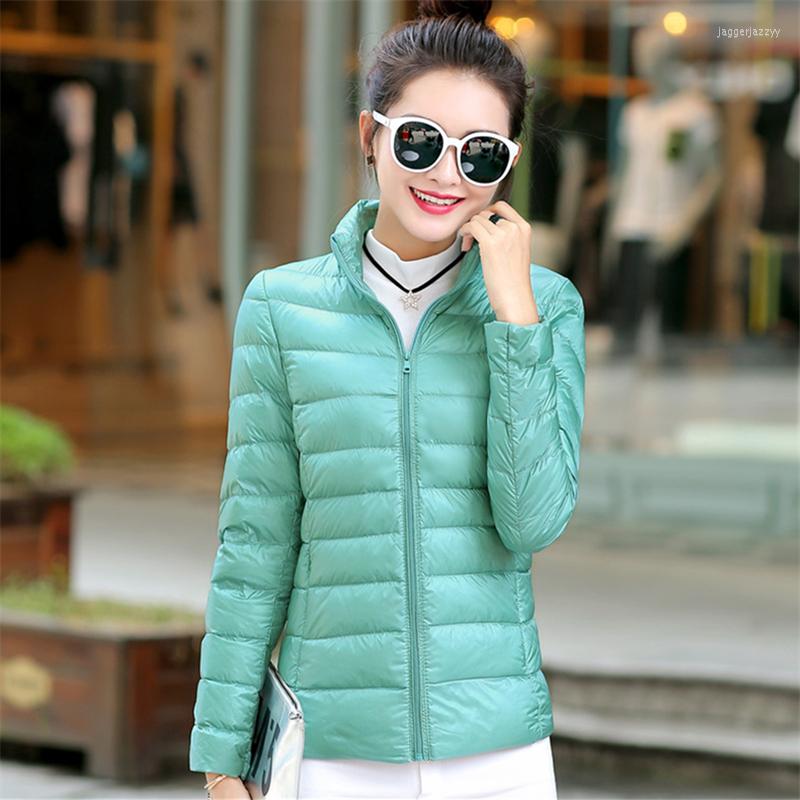 

Women' Down Ultra-light Thin Jacket Women 2022 Autumn Winter Slim Hooded Warm White Duck Coat Women' Plus Size Outerwear Female, Stand collar white