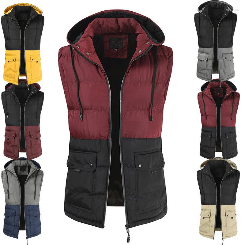 

Men's Vests Men's Suit Vest Zipper Casual Hooded Color Matching Cotton 6 Style Gilet Men Formal Business Groomman Waistcoat 2022, Style-6