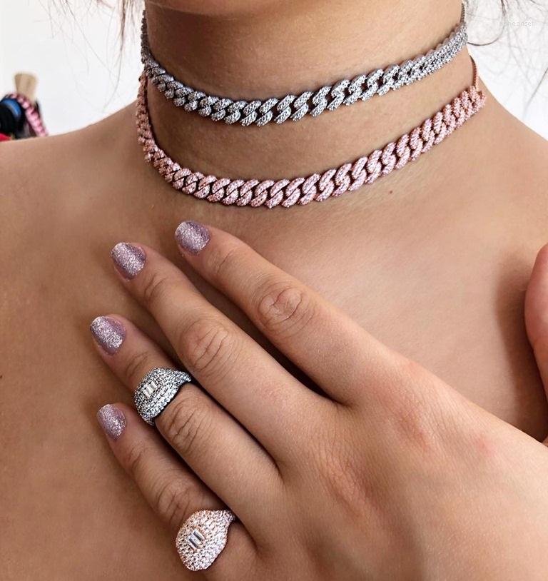

Choker 10MM Iced Out Bling Women Girl Jewelry Micro Pave Cz Miami Cuban Link Adjusted Box Chain Necklace