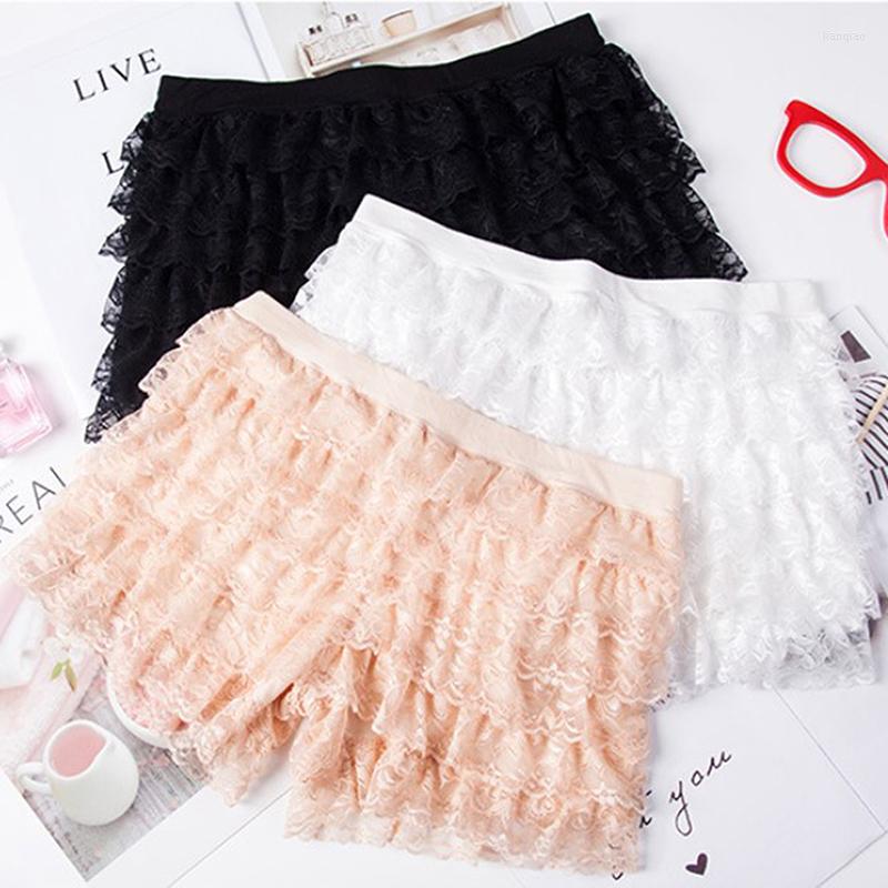 

Women' Panties Home Leisure Ruffle Lace Safety SHORTS ELASTIC WAIST Lolita Casual Bow Flat Bottom Skirt Light Proof Short, Beige