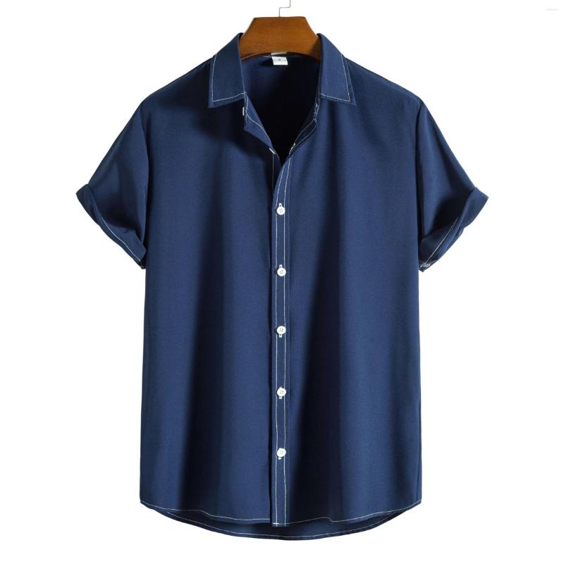 

Men' Casual Shirts Men Short Sleeve Solid Color Turn-down Collar Buttons Tops Men' High Quality Cotton Summer Blouse