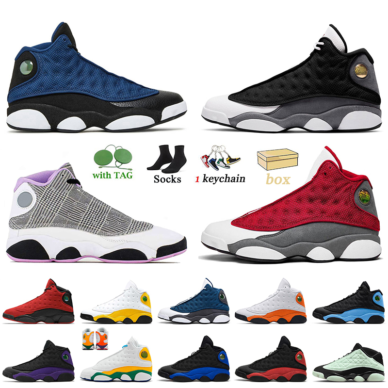 

Women Mens Jumpman 13 13s Basketball Shoes Black Flint Navy University Blue Del Sol Court Purple Starfish Playground Cap and Gown Retros, B33 houndstooth 36-47