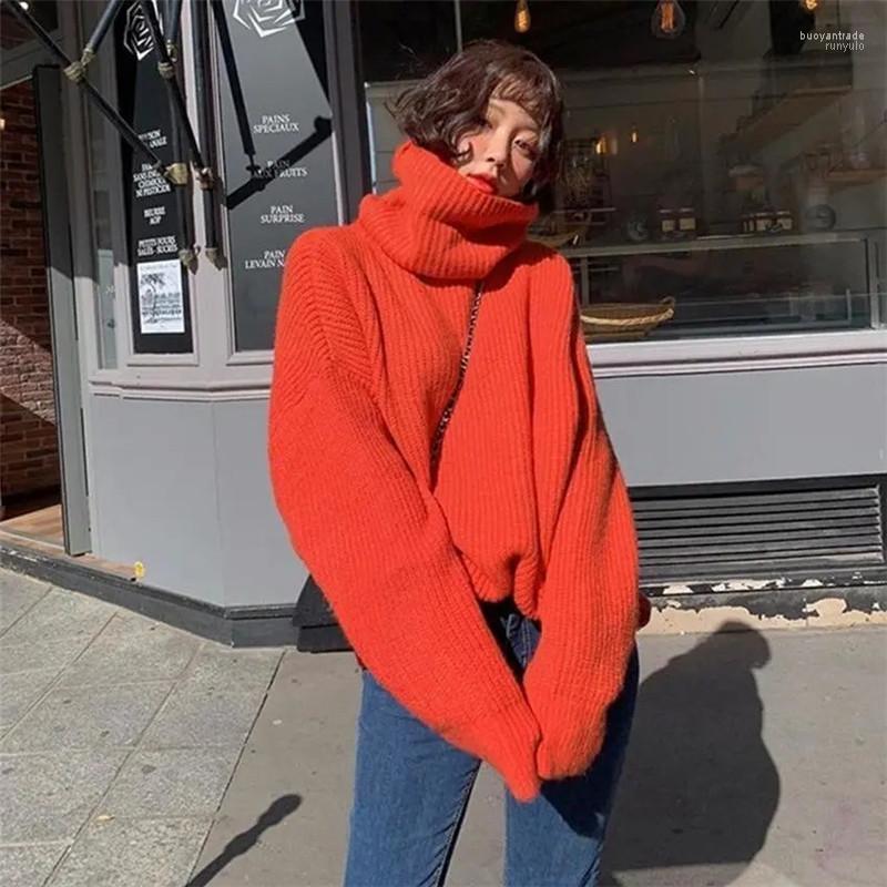 

Women' Sweaters Women' Korean Women Sweater Autumn Turtleneck Quality Large Size Thick Pulloves Winter Warm Female Soft Wild Jersey, Orange