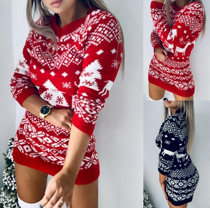 

Women' Sweaters Women' Women Sweater Dress Santa Claus Xmas Printing Long Sleeve O-neck Christmas Knitting Pullover Top Jumper, Red