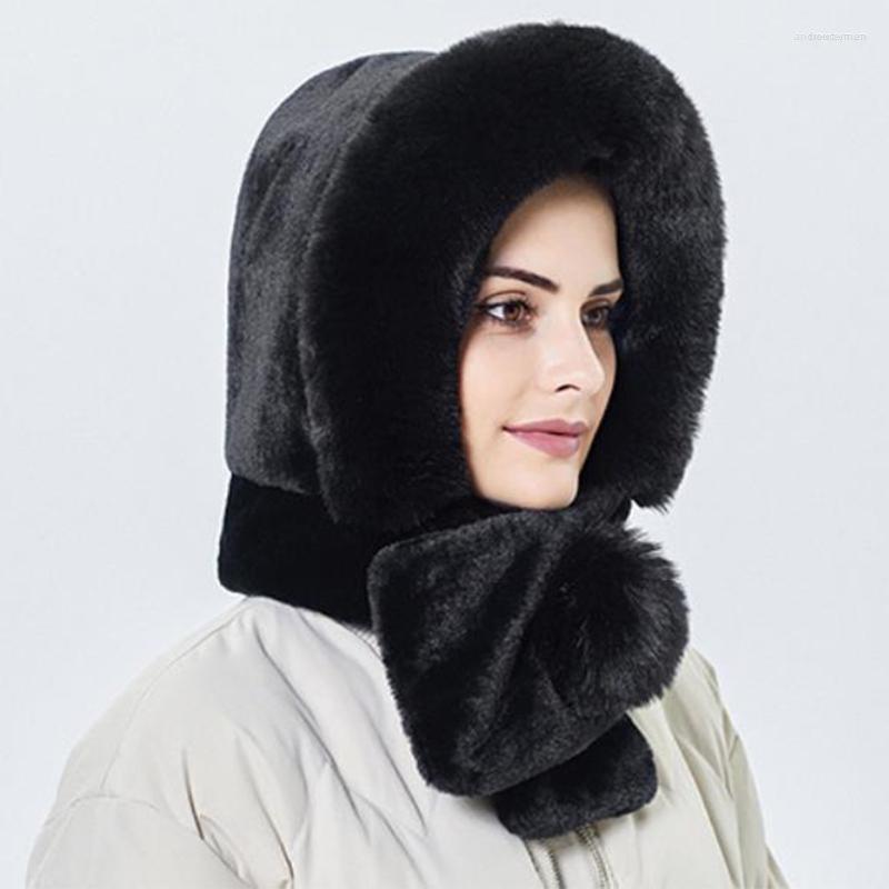 

Berets Women's Winter Hat Scarf Plush All-in-one Pullover Warm One-piece Outdoor, Beige