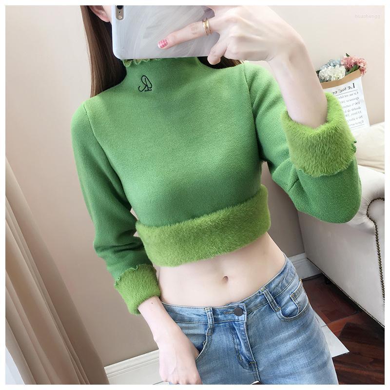 

Women's Sweaters Women's Tops Women Half High Collar Embroidery Fleece Knitted Bottoming Pullovers Fall Winter Knitwear Female Warm, Yellow